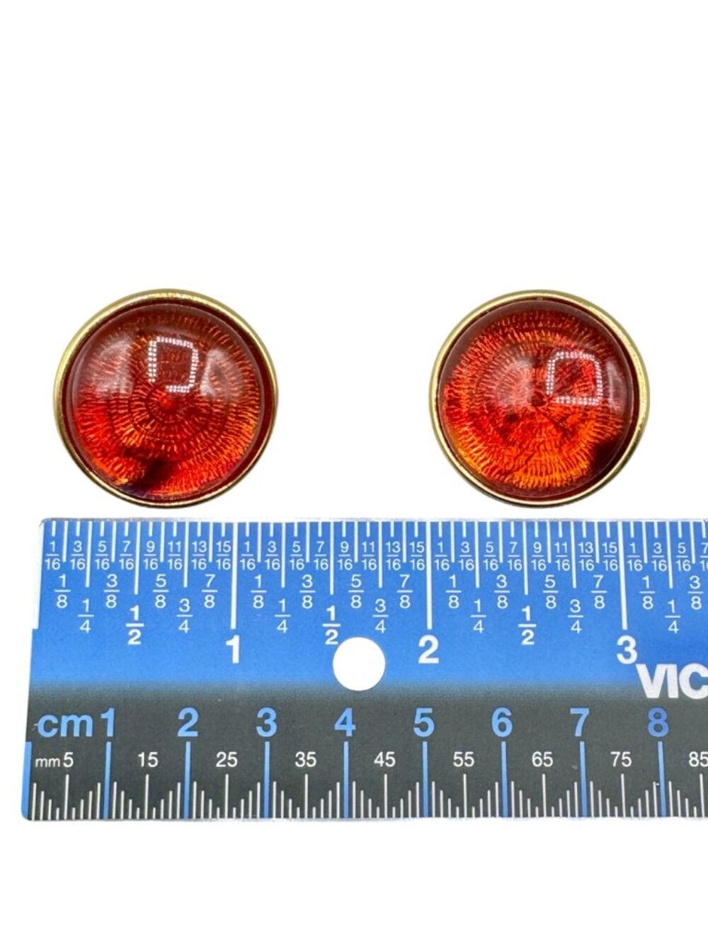 Vtg Joan Rivers Orange Glass Domed Earrings Gold Tone Huggie Clip On Statement - Picture 6 of 6